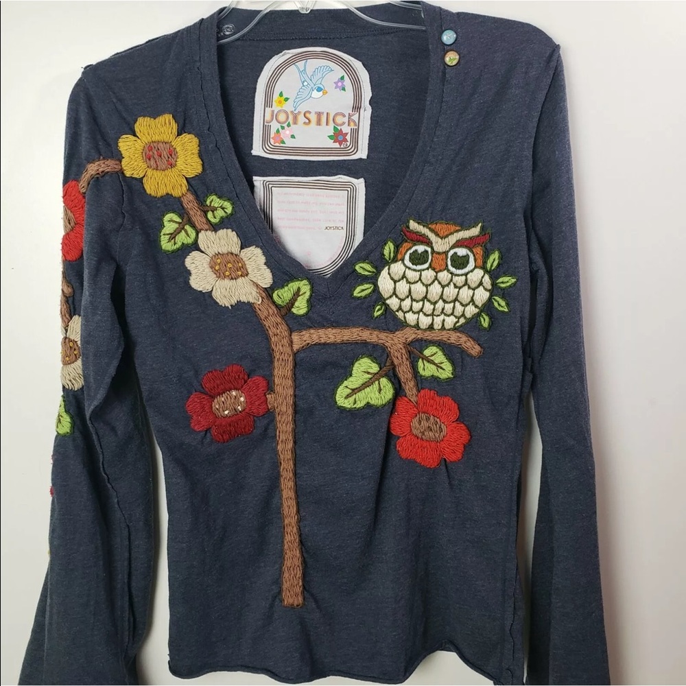 Johnny Was joystick Owl gray tee